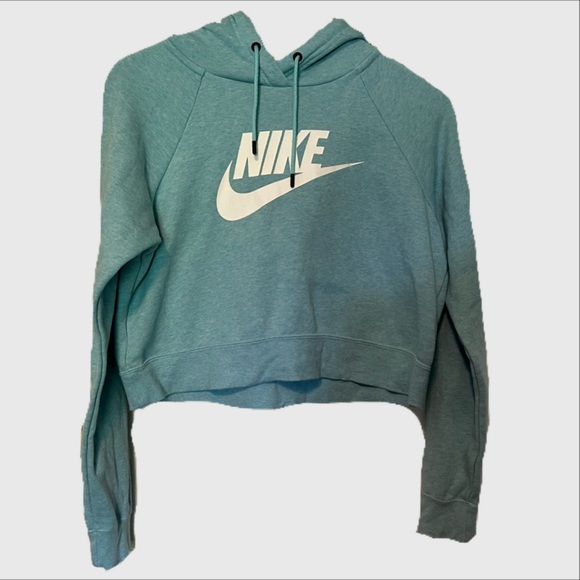 Nike Tops - Nike ✨ Heather Blue Logo Cropped Hoodie